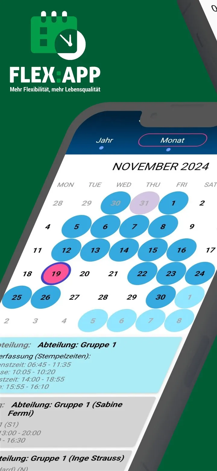 FLEX:APP Monatskalender mit flexibler Dienstplanung